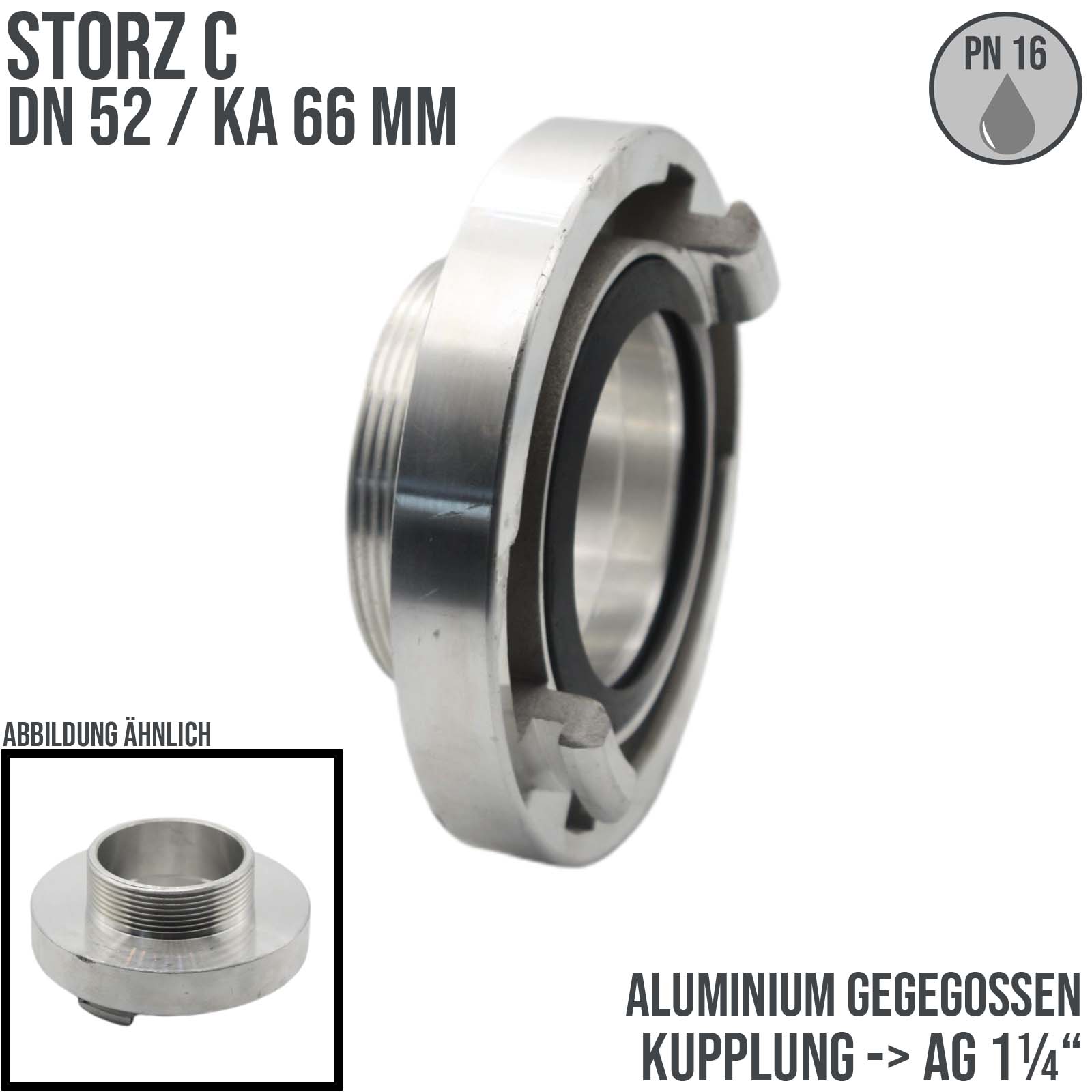 STORZ C DN52 KA66 Kupplung Außengewinde AG 1 1/4" Saug Bau Feuerwehr Schlauch PN 10 bar