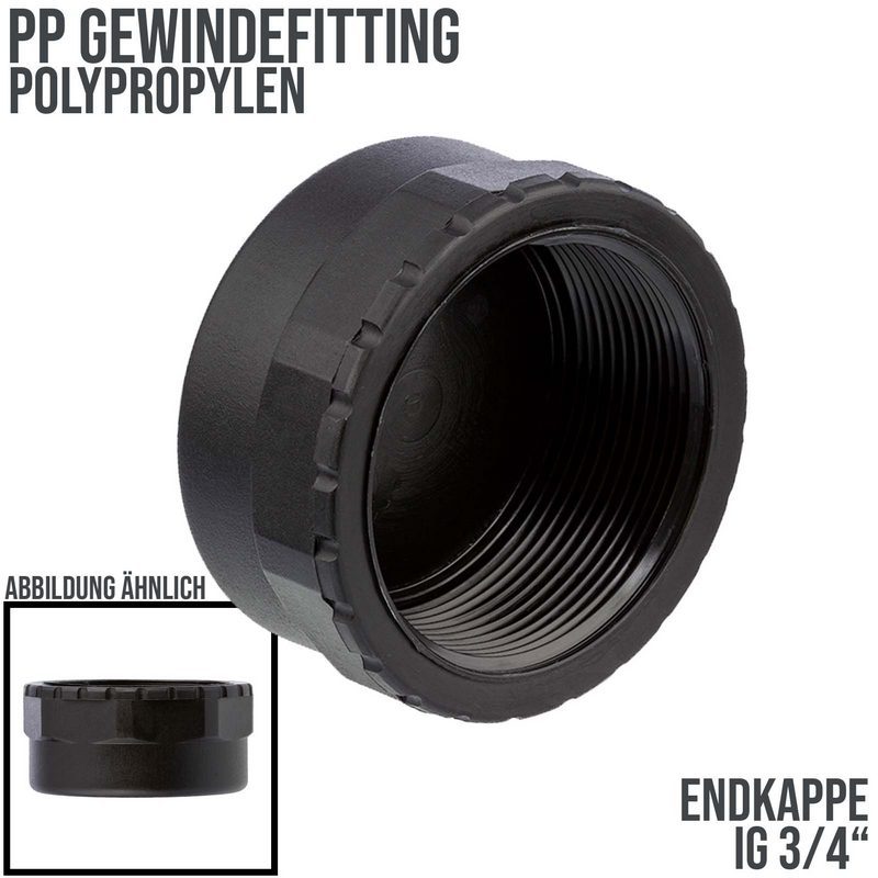 3/4" PP Gewinde Fitting Kappe schwarz Innengewinde IG Polypropylen - PN 10 bar