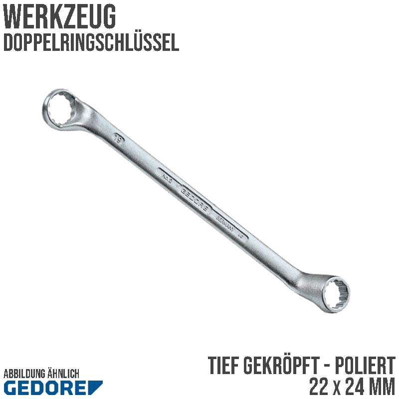 22 x 24 mm Doppel Ring Schlüssel gekröpft Vanadium Stahl verchromt Gedore