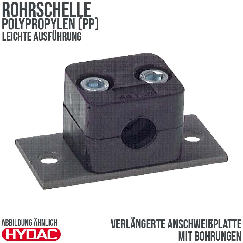 10 mm Rohrschelle Polypropylen PP leichte Baureihe Anschweißplatte mit Bohrung