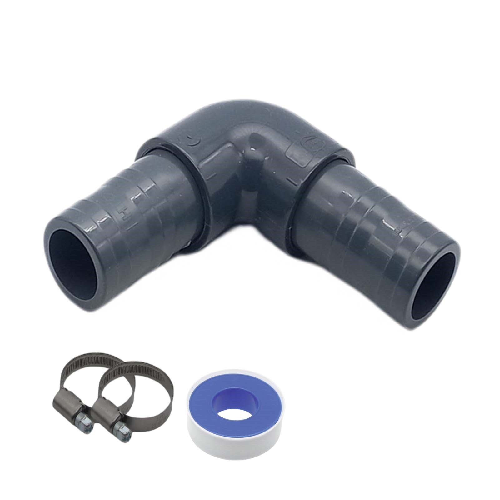 40 mm PVC PROFI Winkel 90° Schlauch Verbinder Stutzen Tülle Pool Teich Garten - PN 10 bar - Montage-Set