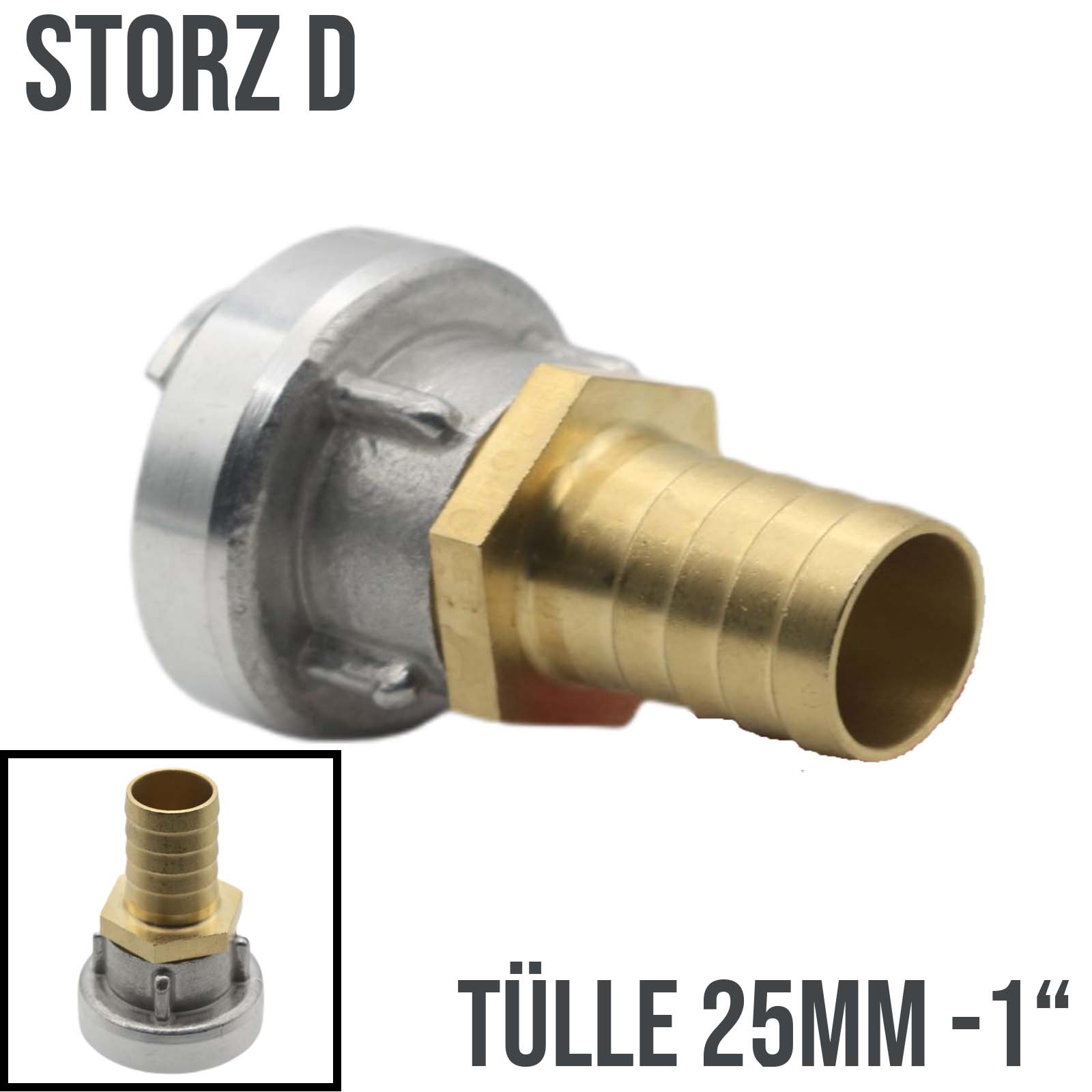 STORZ D DN 25 KA 31 Übergangsstück Adapter -> Tülle Stutzen 25mm 1" Zoll Messing Pumpen Anschluss