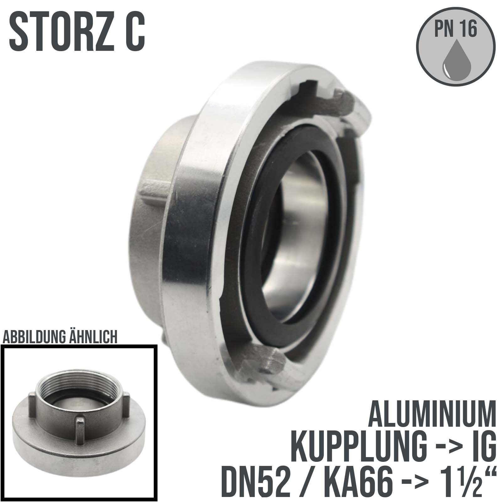 STORZ C DN52 KA66 Kupplung mit Innengewinde (IG) 1 1/2" Saug Bau Feuerwehr Schlauch PN 16 bar