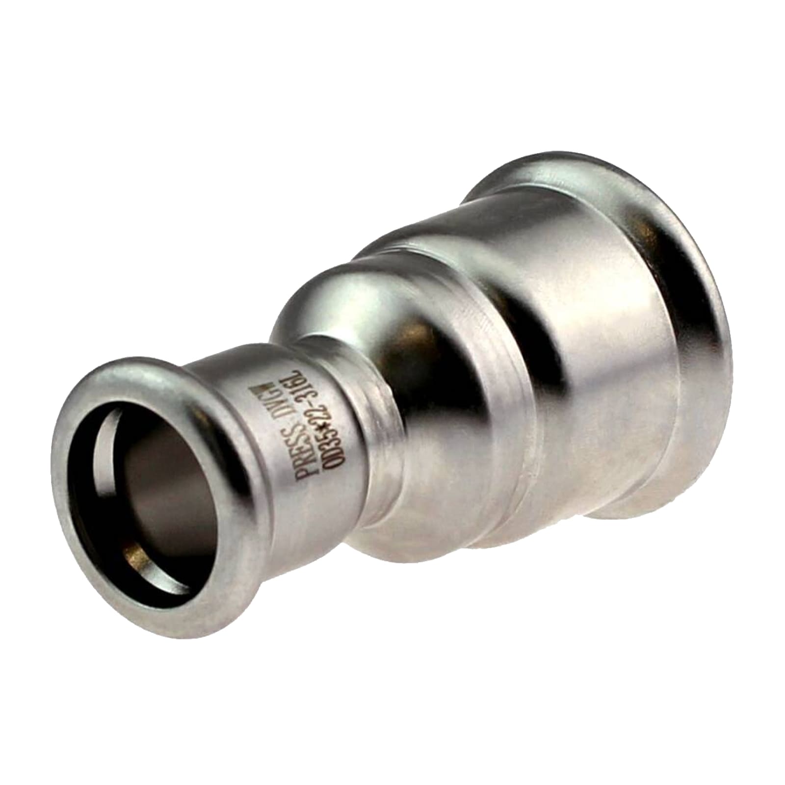 54 x 42 mm Reduzier Reduktion 2-fach Press Muffe Edelstahl AISI 316 Fittings PN 16 bar