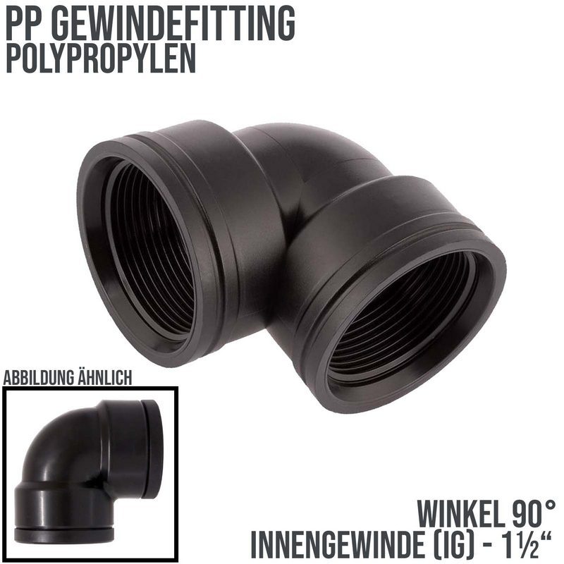 1 1/2 " PP Gewinde Fitting Winkel 90° schwarz Innen x Innengewinde IG Polypropylen - PN 10 bar