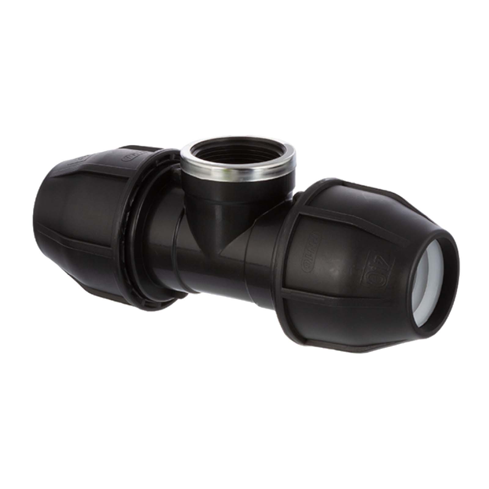 63 mm x 2" PE PP Fitting Klemm Verbinder Verschraubung Rohr T-Stück 90° x IG schwarz - PN 16 bar 