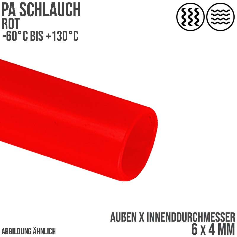 6 x 4 mm Polyamid PA Pneumatik Schlauch rot - PN 27 bar