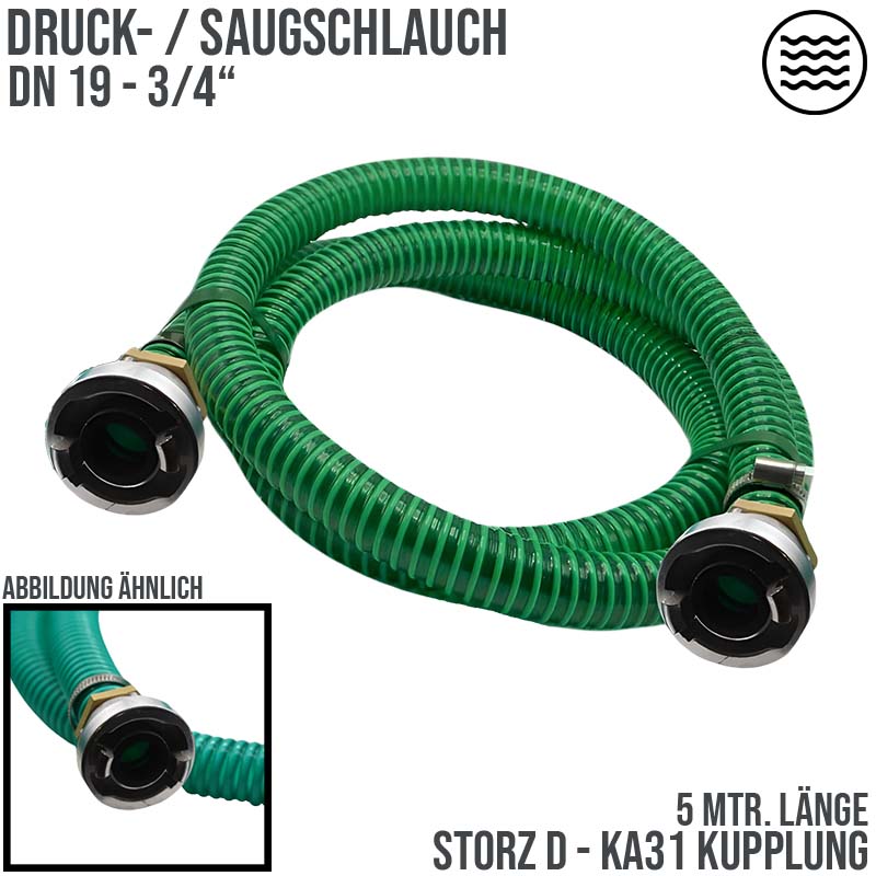 STORZ D DN25 KA31 - 19 mm 3/4" PVC Saug Ansaug Pumpen Spiral Schlauch PN 7 bar grün - 5 m Rolle