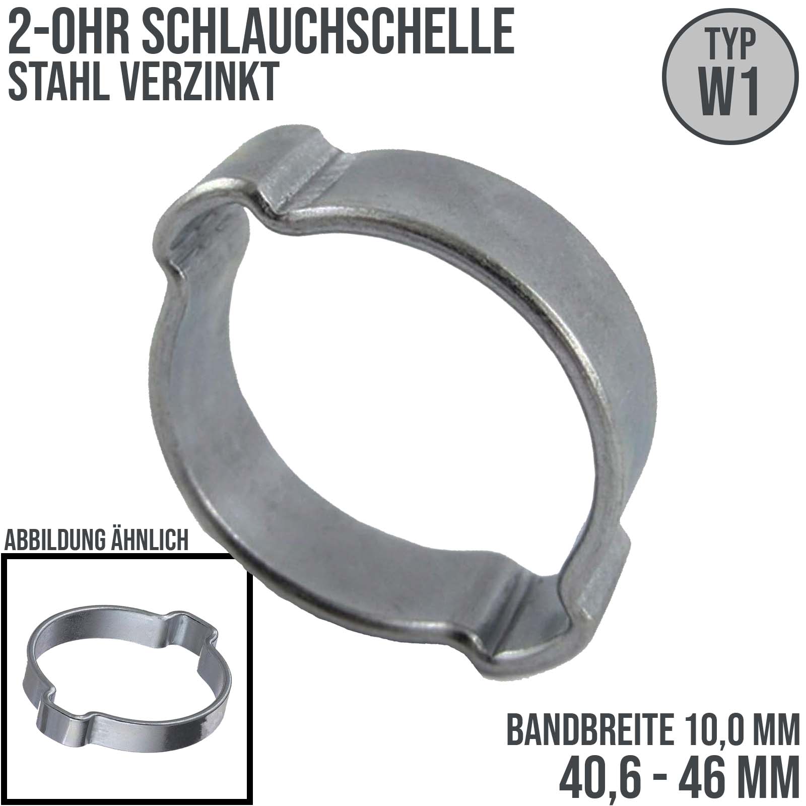 40,6 - 46 mm 2-Ohr Doppel Schlauch Schelle Stahl verzinkt W1 - Bandbr. 10,0 mm