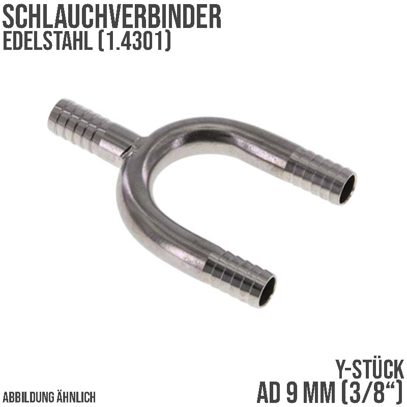 9 mm - 3/8" Zoll 90° Y-Stück Schlauch Verbinder Verteiler Tülle Kupplung Reparatur Edelstahl VA 1.4301