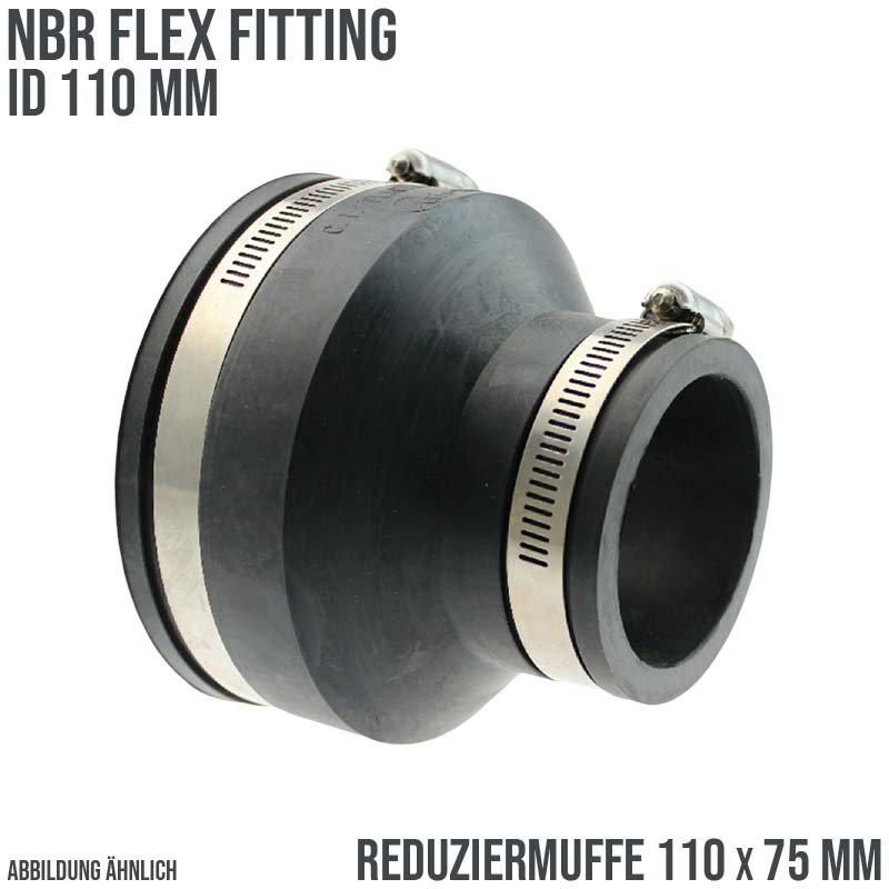 110 mm NBR Flex Fitting Reduziermuffe 110 x 75 mm Verbinder Reparatur (Klemmbereich 98-112 -> 66-77 mm)