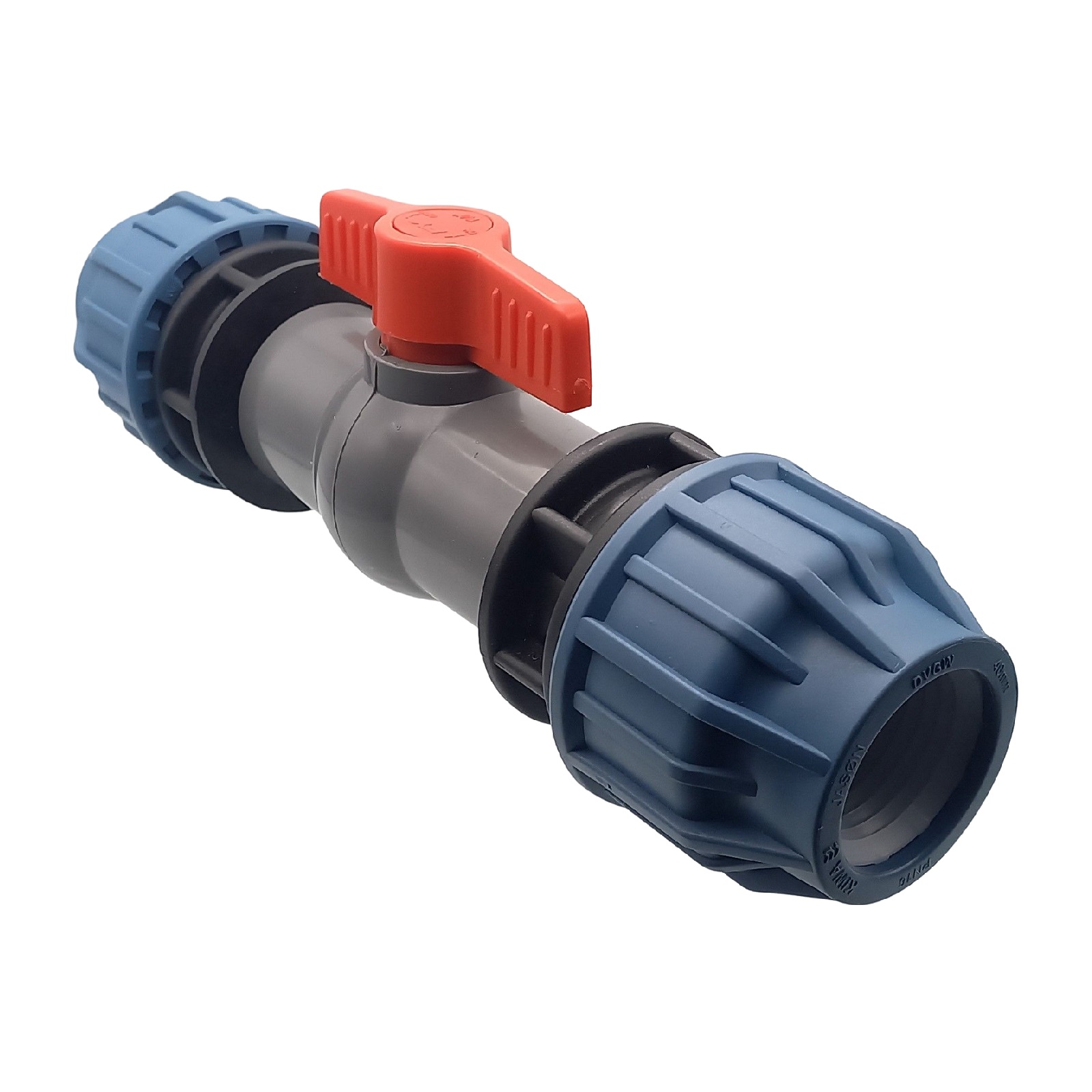75 mm PE PP Fitting Klemm Verbinder Verschraubung Kugelhahn ECO mit 2-fach Muffe