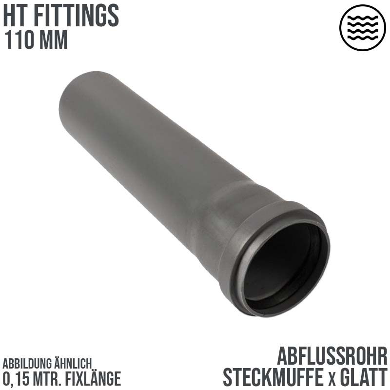 110 mm PP Abfluß Abwasser HT KG Rohr grau - 0,15 m Fixlänge