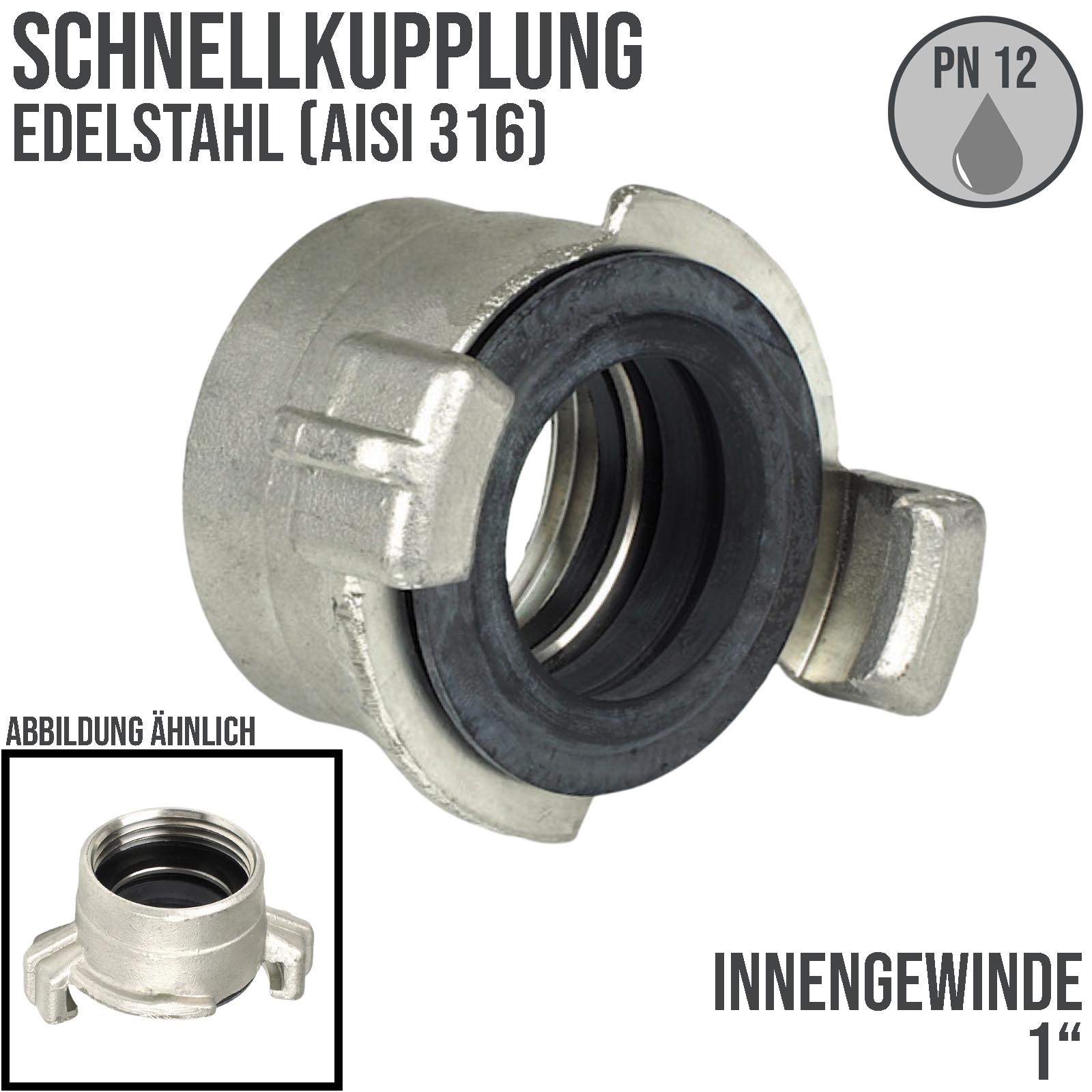 1" Edelstahl AISI 316 Schlauch Schnell Kupplung Innengewinde IG  (GEKA kompatibel) - PN 12 bar