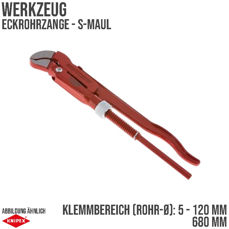 680 mm Eckrohr Zange 45° S-Maul Klemmbereich 5 - 120 mm Knipex