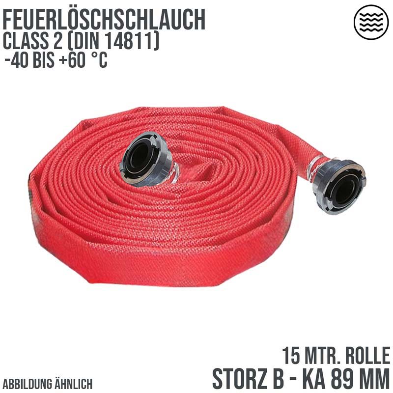 STORZ B KA 89 75 mm 3" Feuerlösch Feuerwehr Pumpen Industrie Schlauch rot CLASS 2 PN 16 bar - 15 m