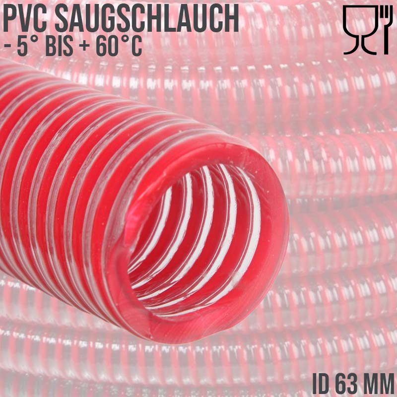 63 mm 2 1/2" Zoll Saug Ansaug Spiral Förder Pumpen Wein Alkohol Milch Schlauch rot - PN 7 bar