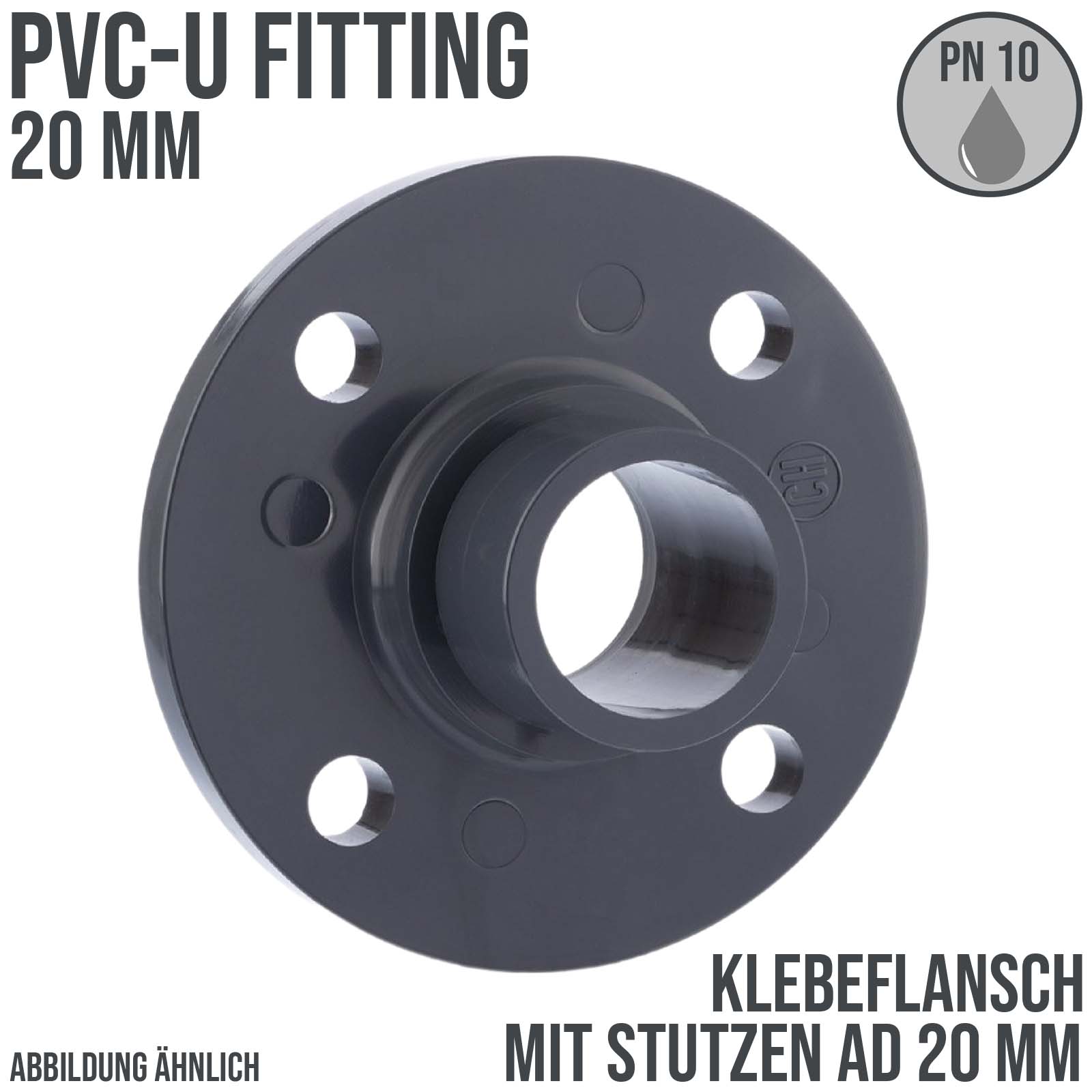 20 mm PVC Klebe Fitting Flansch mit Stutzen AD 20 mm - PN 10 bar
