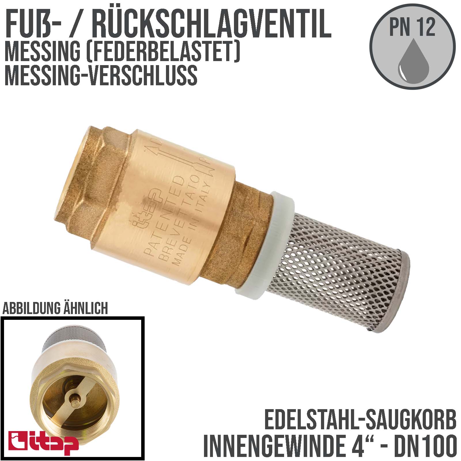 4" Zoll Itap Fuß Rückschlag Absperr Ventil Messing Edelstahl Saugkorb Messing Verschluss Typ 105 - PN 12 bar
