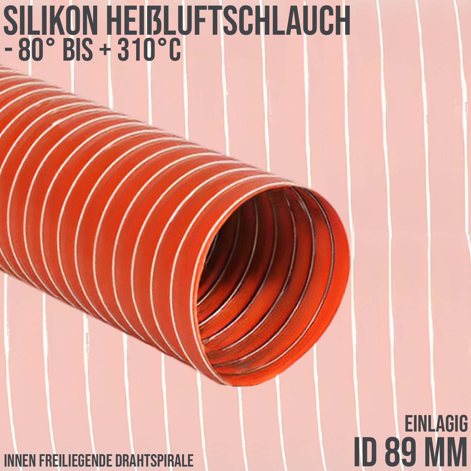 89 mm Silikon Heißluftschlauch rot - einlagig - Wandstärke 0,27 mm - PN 0.9 bar