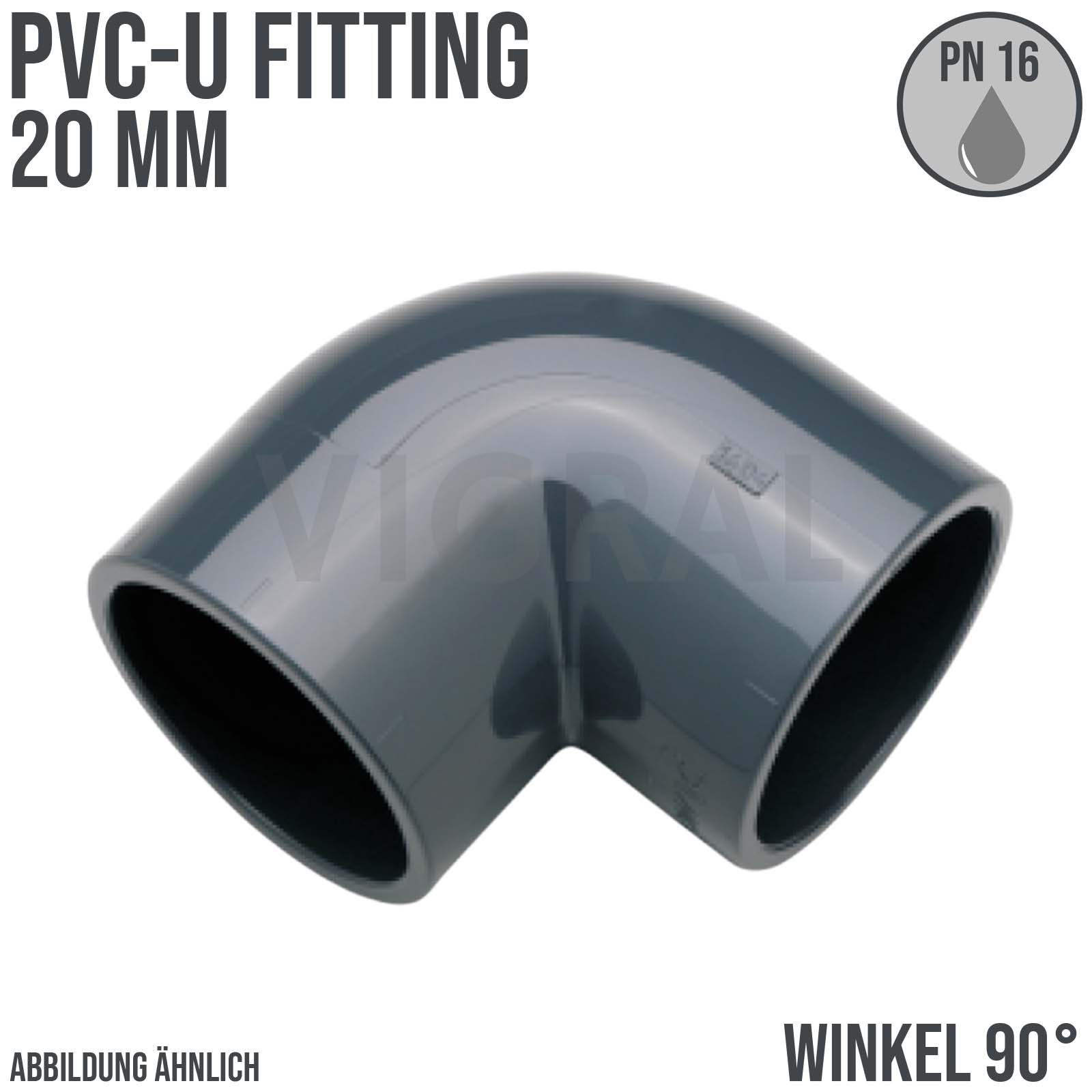 20 mm PVC Klebe Fitting Winkel 90° Muffe Verbinder - PN 16 bar
