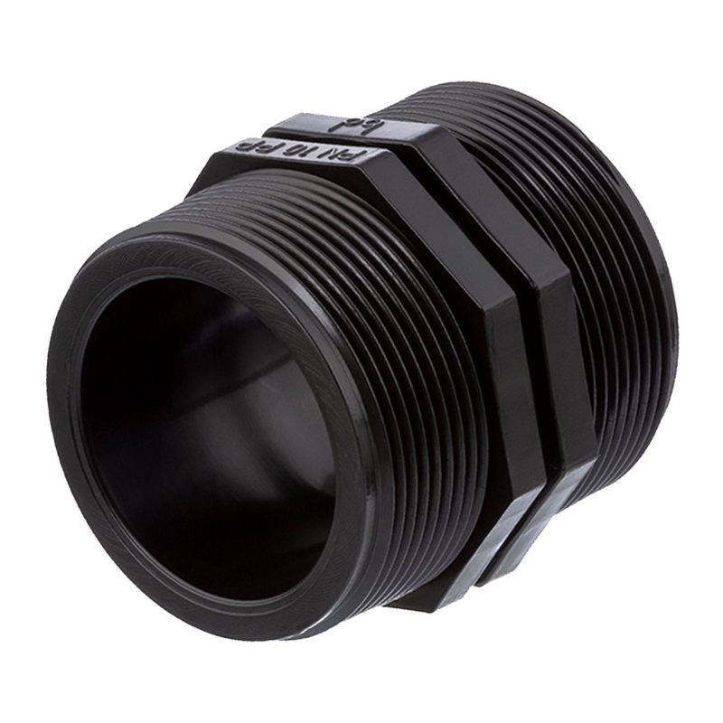 2" PP Gewinde Fitting Doppel Nippel schwarz Außengewinde AG Polypropylen - PN 10 bar
