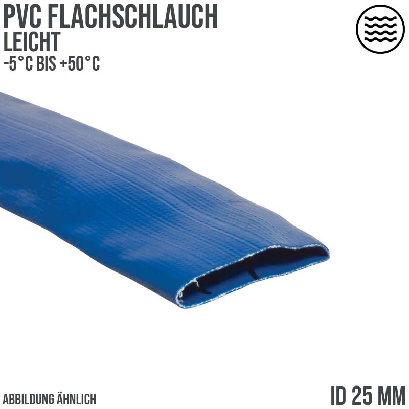 25 mm PVC Flach Schlauch Wasser Entleerung leicht light duty blau PN3 bar - 100 m