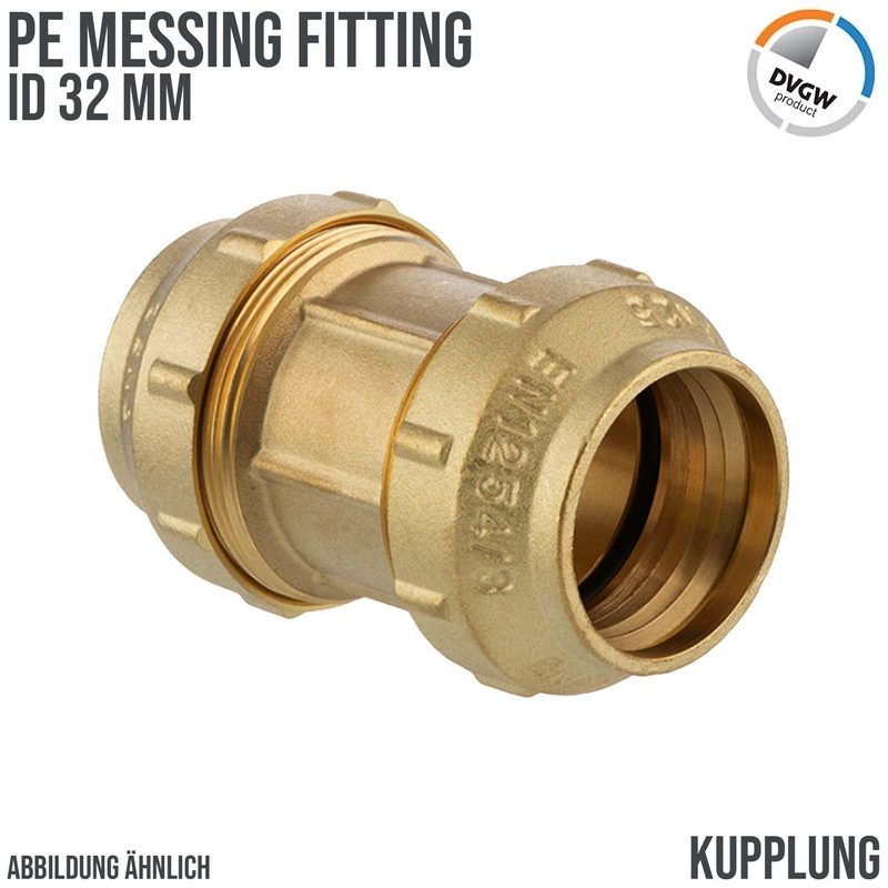 32 mm PE Fitting Klemm Verbinder Messing Verschraubung Muffe Kupplung DVGW - PN 16 bar