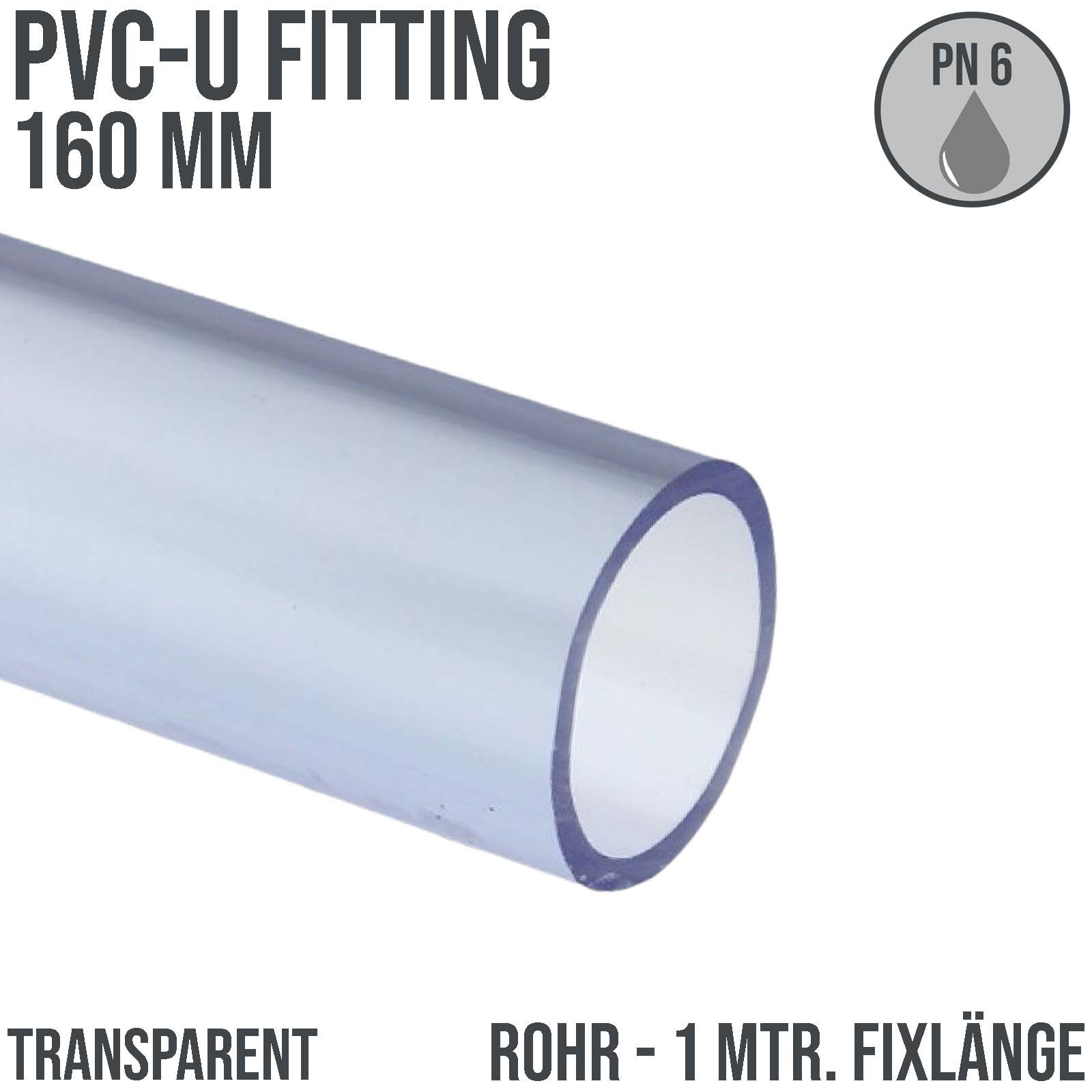 25 x 2,0 mm PVC Klebe Fitting Druck Kunststoff Rohr transparent durchsichtig - 1 m Länge - PN 16 bar