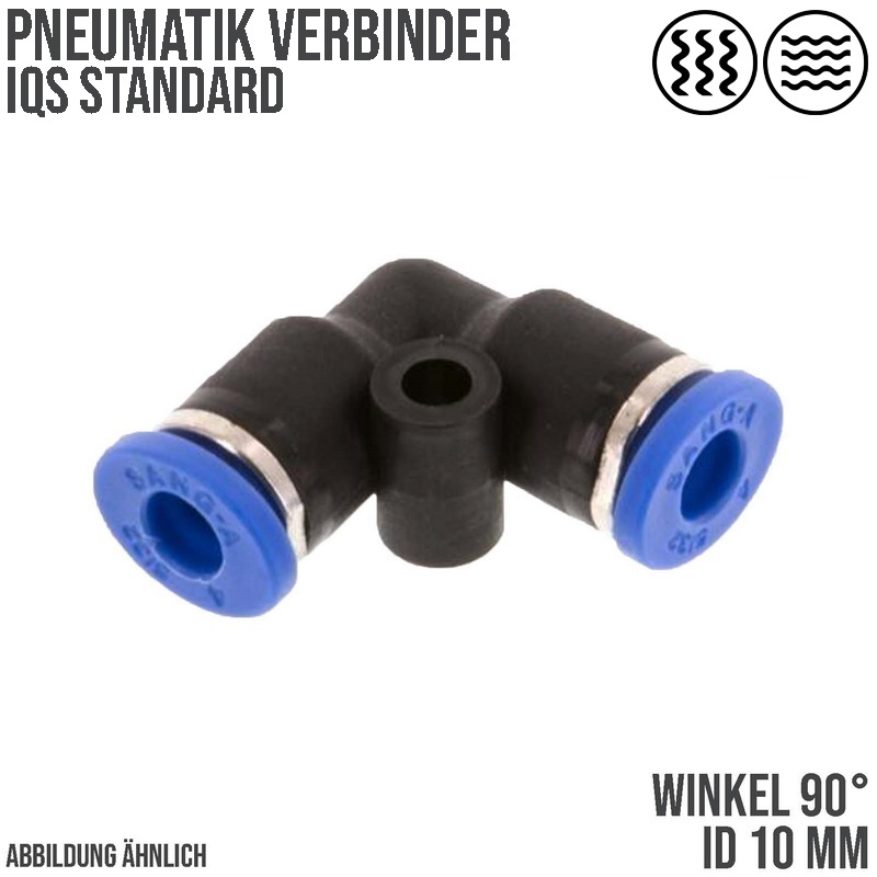 10 mm Pneumatik Steck Verbinder IQS Winkel 90° blau/schwarz PA PU Schlauch - PN 20 bar