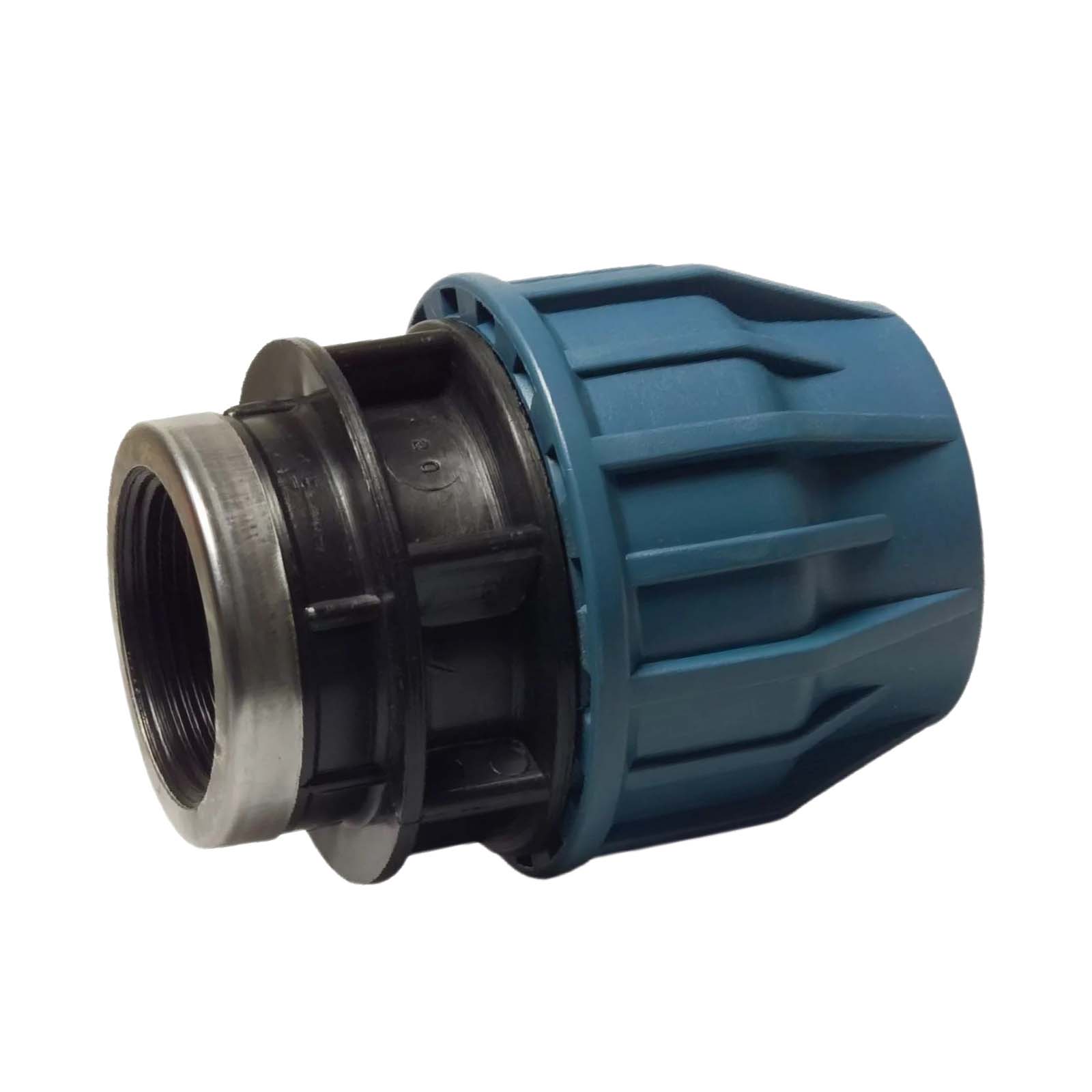 63 mm x 2 1/2" PE PP Fitting Klemm Verbinder Verschraubung Muffe Rohr Kupplung x IG DVGW - PN 16 bar