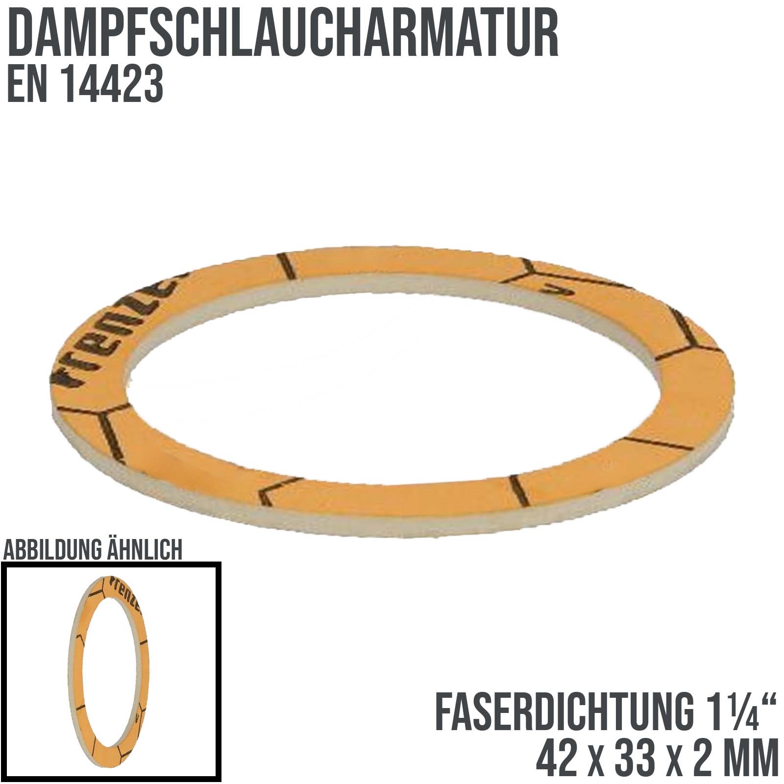 1 1/4" Faserdichtung für Dampfschlauchkupplung 42 x 33 x 2 mm EN 14423