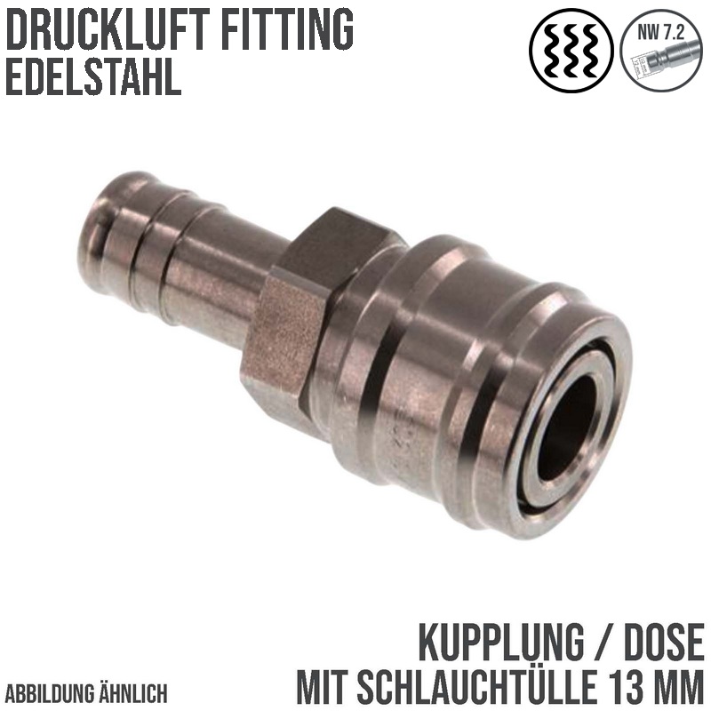 13 mm Druckluft Kupplung Dose Schnell Edelstahl NW 7,2 Tülle LW - PN 35 bar