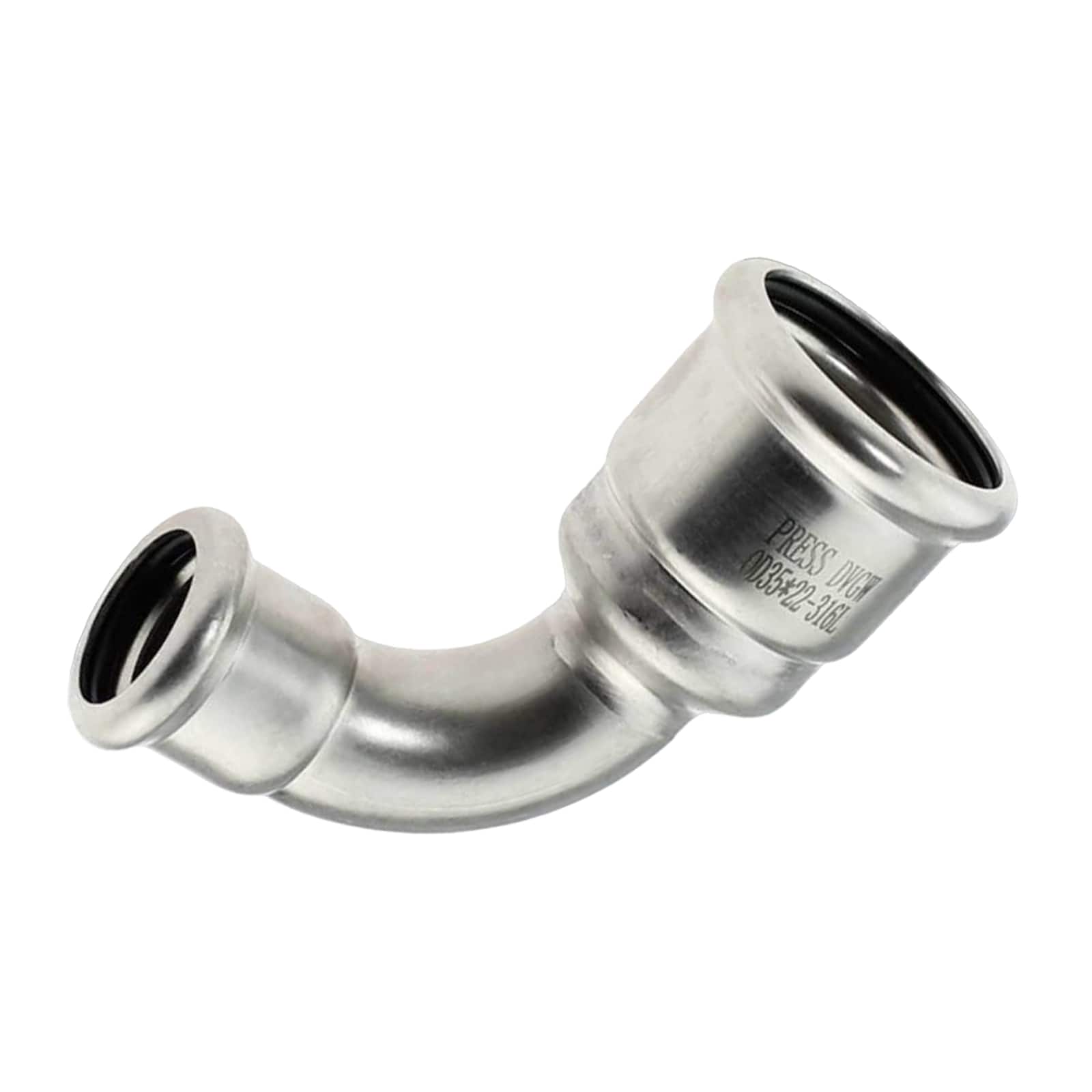 54 x 42 mm Bogen 90° reduziert Press x Pressmuffe Edelstahl AISI 316 Fittings PN 16 bar