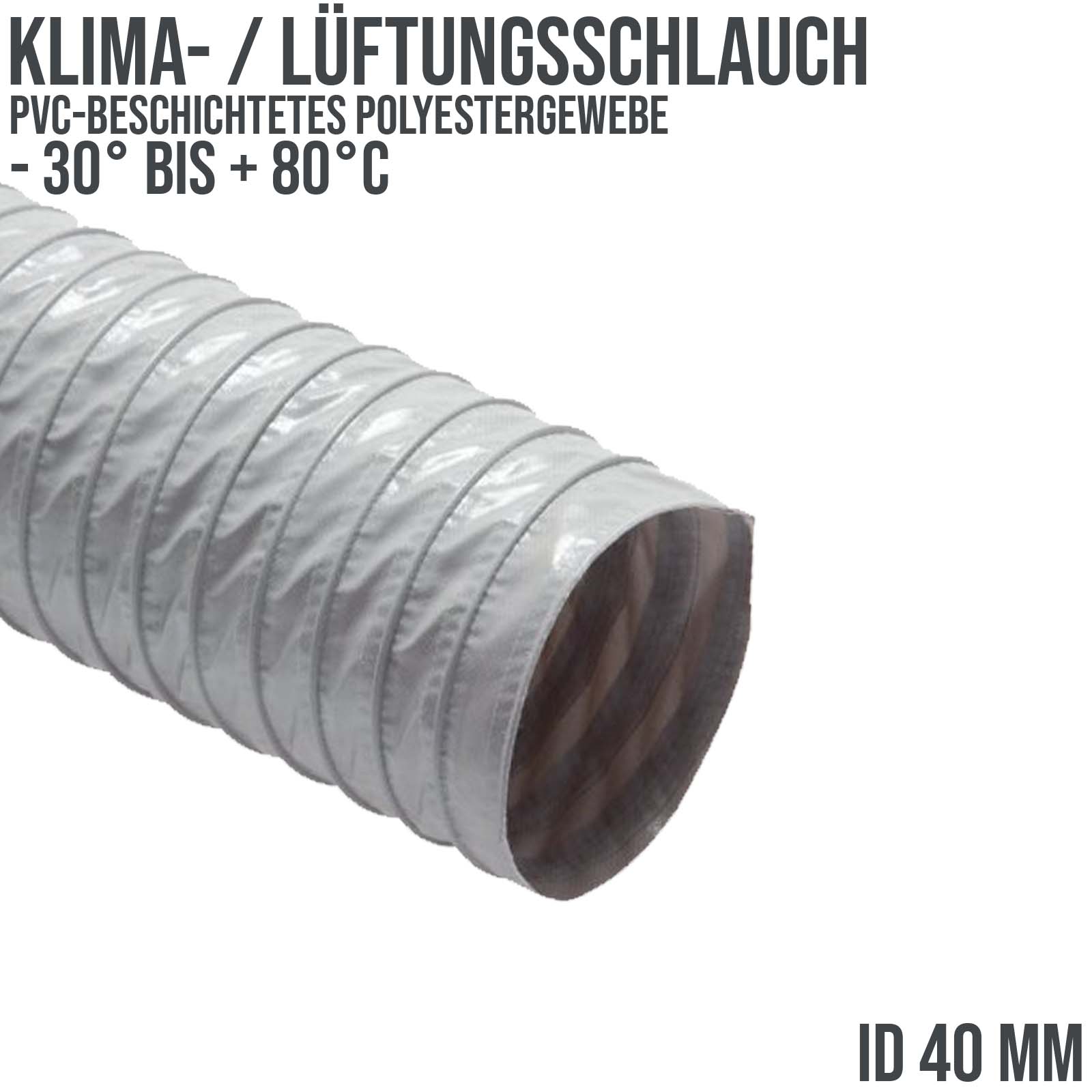 40 mm Klima Lüftungs Schlauch grau - Wandstärke 0,4 mm