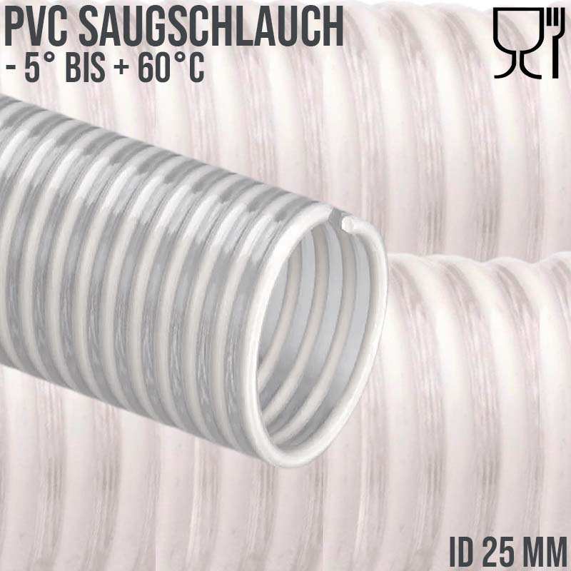 25 mm 1" Zoll Saug Ansaug Spiral Förder Pumpen Schlauch Lebensmittel Saatgut weiß PN 7 bar