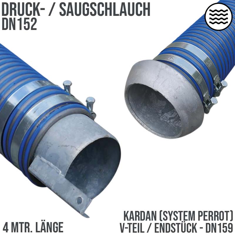 152 mm PVC Saug Druck Gülle Schlamm Schlauch Kardan DN 159 V-Teil Endstück - 4 m