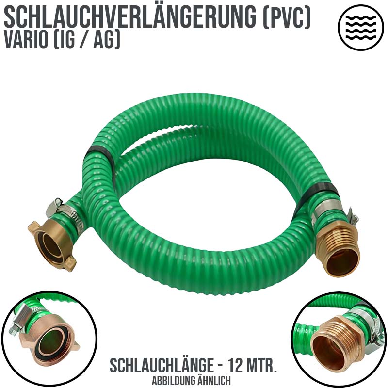 25 mm 1" Zoll Saug Schlauch Pumpen Garnitur Verlängerung  grün (2 - 10 m) 12 m