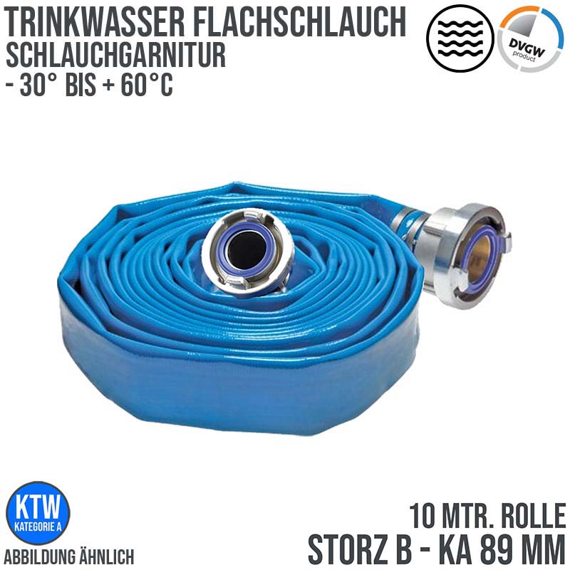 STORZ B KA 89 75 mm 3" Trinkwasser Flach Schlauch DVGW KTW Garnitur blau PN 16 bar - 10 m