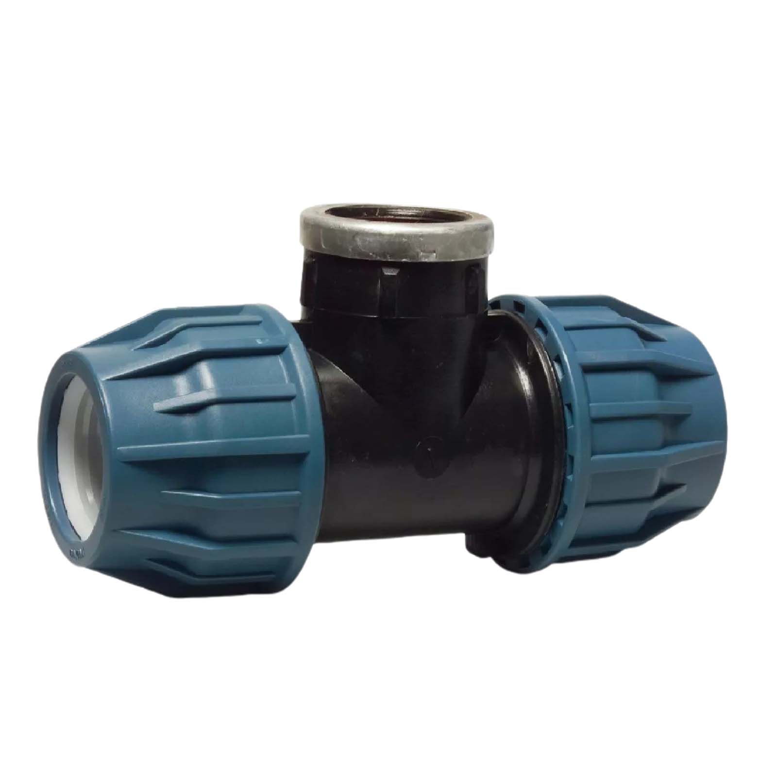 63 mm x 2 1/2" PE PP Fitting Klemm Verbinder Verschraubung Rohr T-Stück 90° x IG DVGW - PN 16 bar 