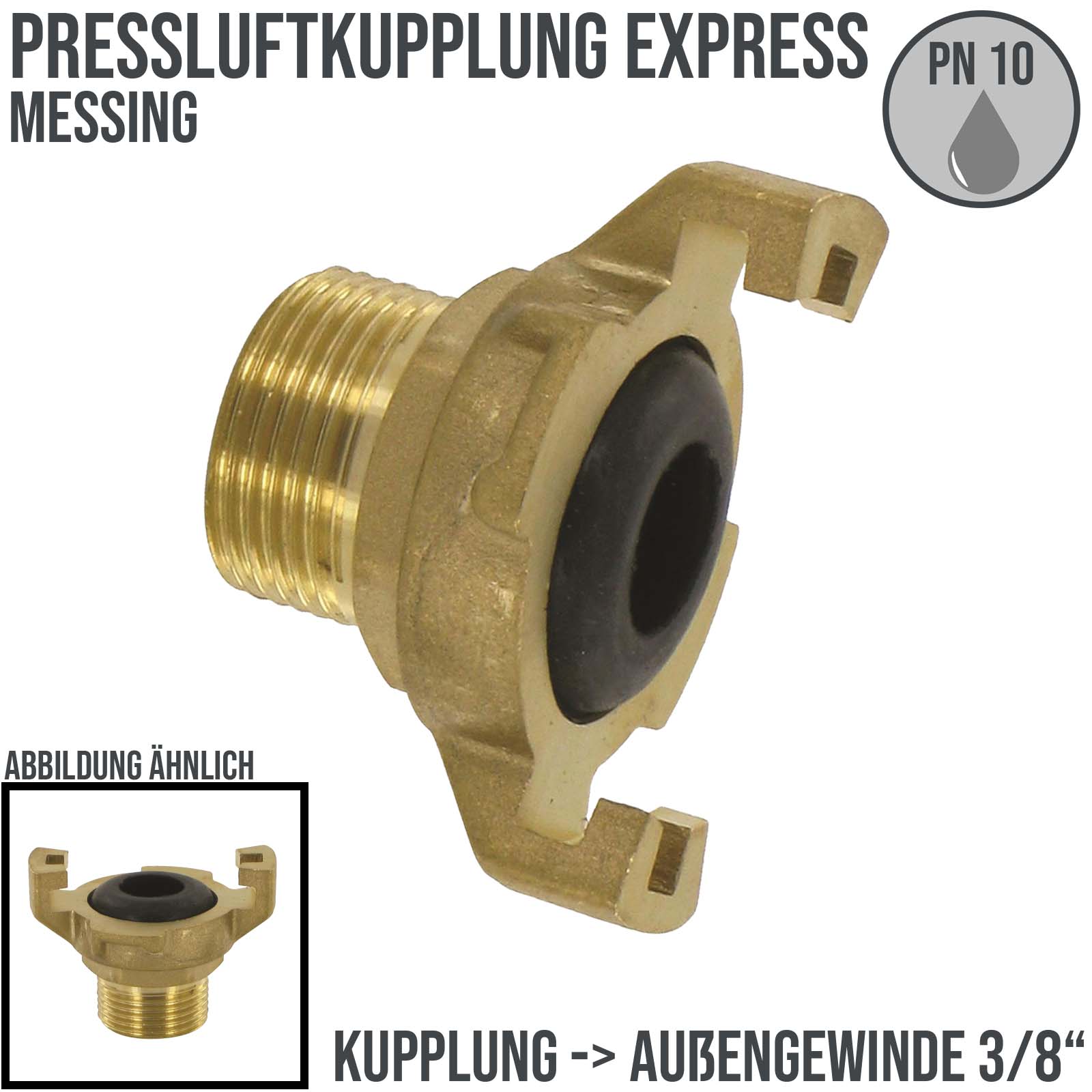 3/8" Pressluft Klauen Kupplung Express Messing Abstand 41 mm BSPP Außengewinde AG - PN 10 bar
