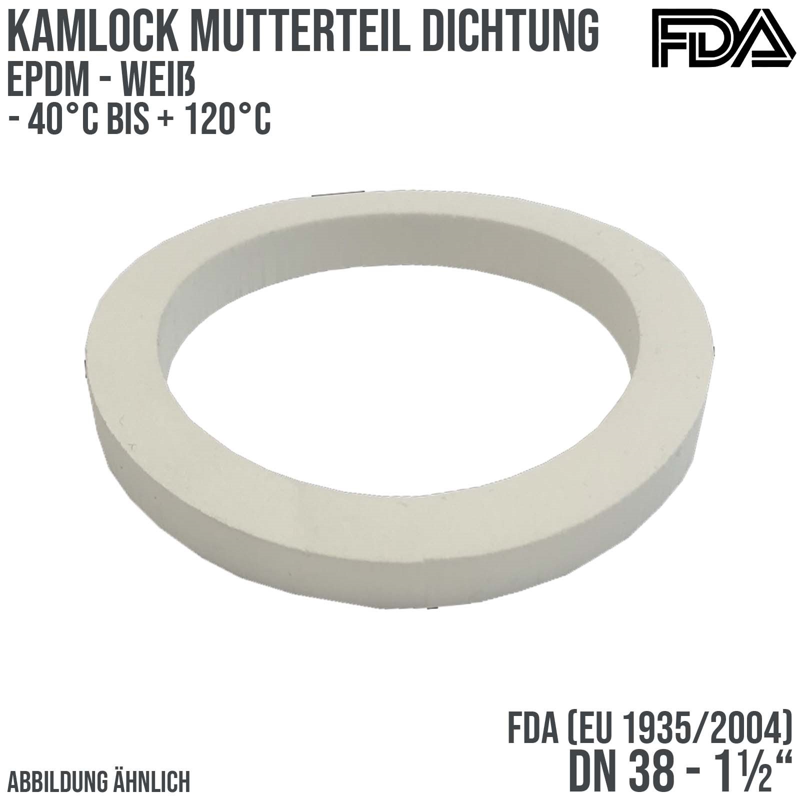 1 1/2" Zoll Kamlock Dichtung Mutterteil Kupplung EPDM FDA EU 1935/2004 weiß DN 38