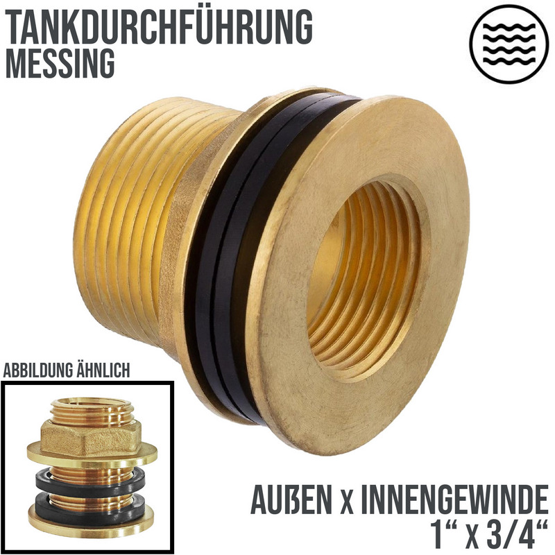 1" x 3/4" Tank Regen Tonnen Durchführung Messing Außen x Innengewinde  - PN 10 bar
