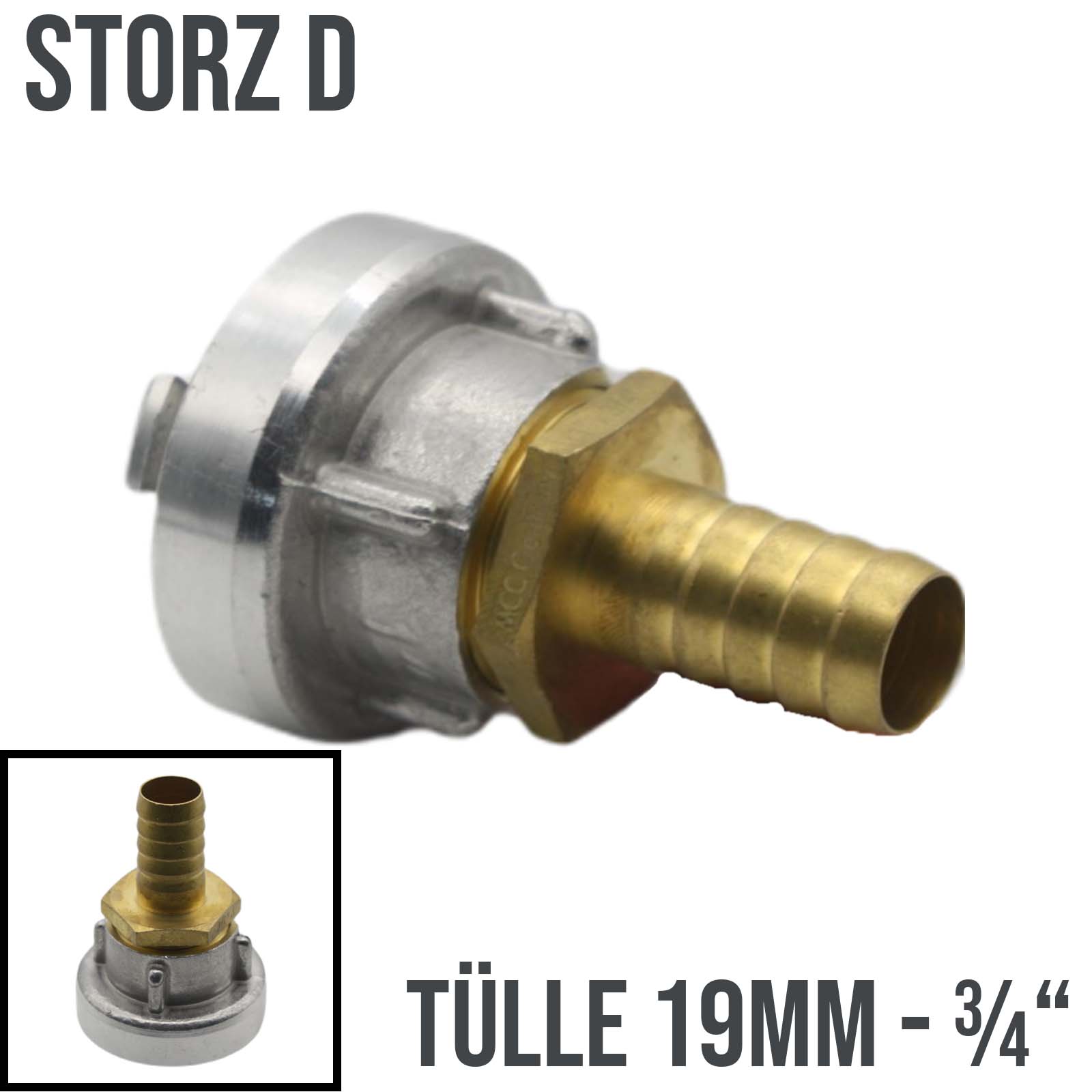 STORZ D DN 25 KA 31 Übergangsstück Adapter -> Tülle Stutzen 19mm 3/4" Zoll Messing Pumpen Anschluss