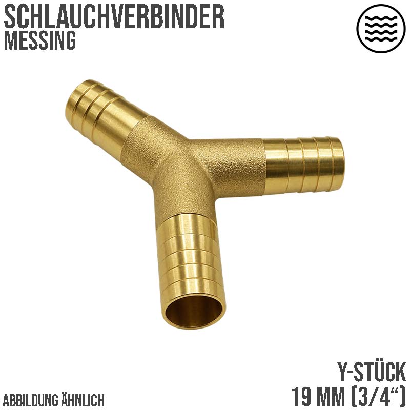 19 mm - 3/4" Zoll 90° Y-Stück Schlauch Verbinder Verteiler Tülle Kupplung Reparatur Messing PN 10 bar
