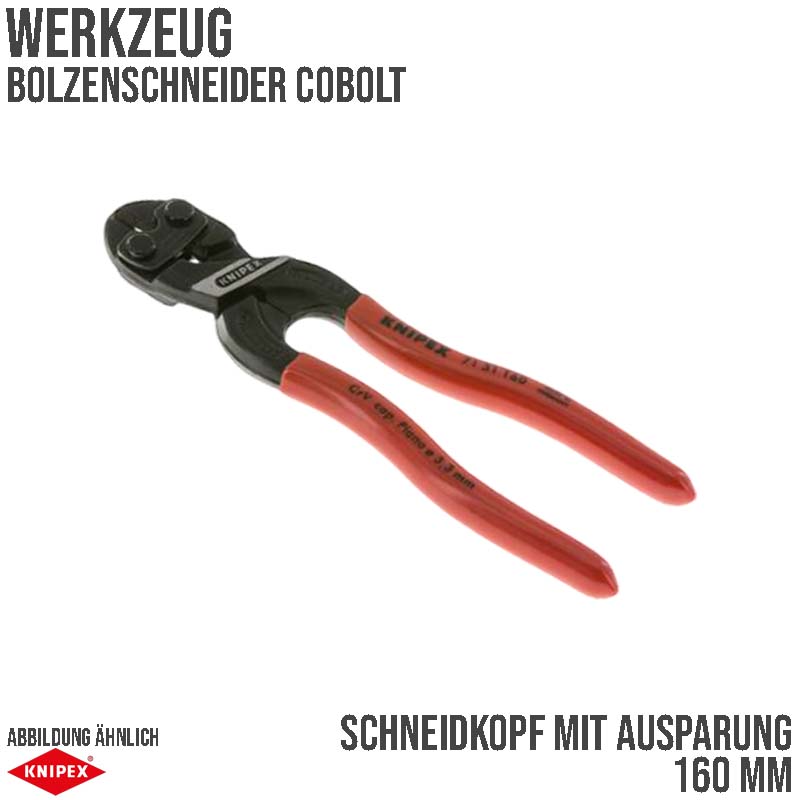 160 mm CoBolt Bolzen Schneider Zange Schneidkopf mit Aussparung schwarz atramentiert Knipex