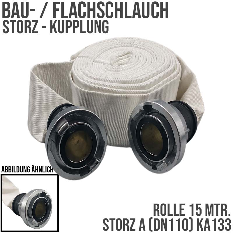 STORZ A KA 133 102 mm 4" Bau Feuerwehr Flach Pumpen Industrie Schlauch Garnitur PN 7 bar - 15 m