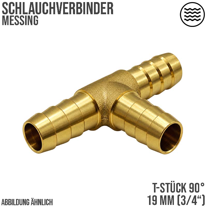19 mm - 3/4" Zoll T-Stück Schlauch Verbinder Verteiler Tülle Kupplung Reparatur Messing PN 10 bar