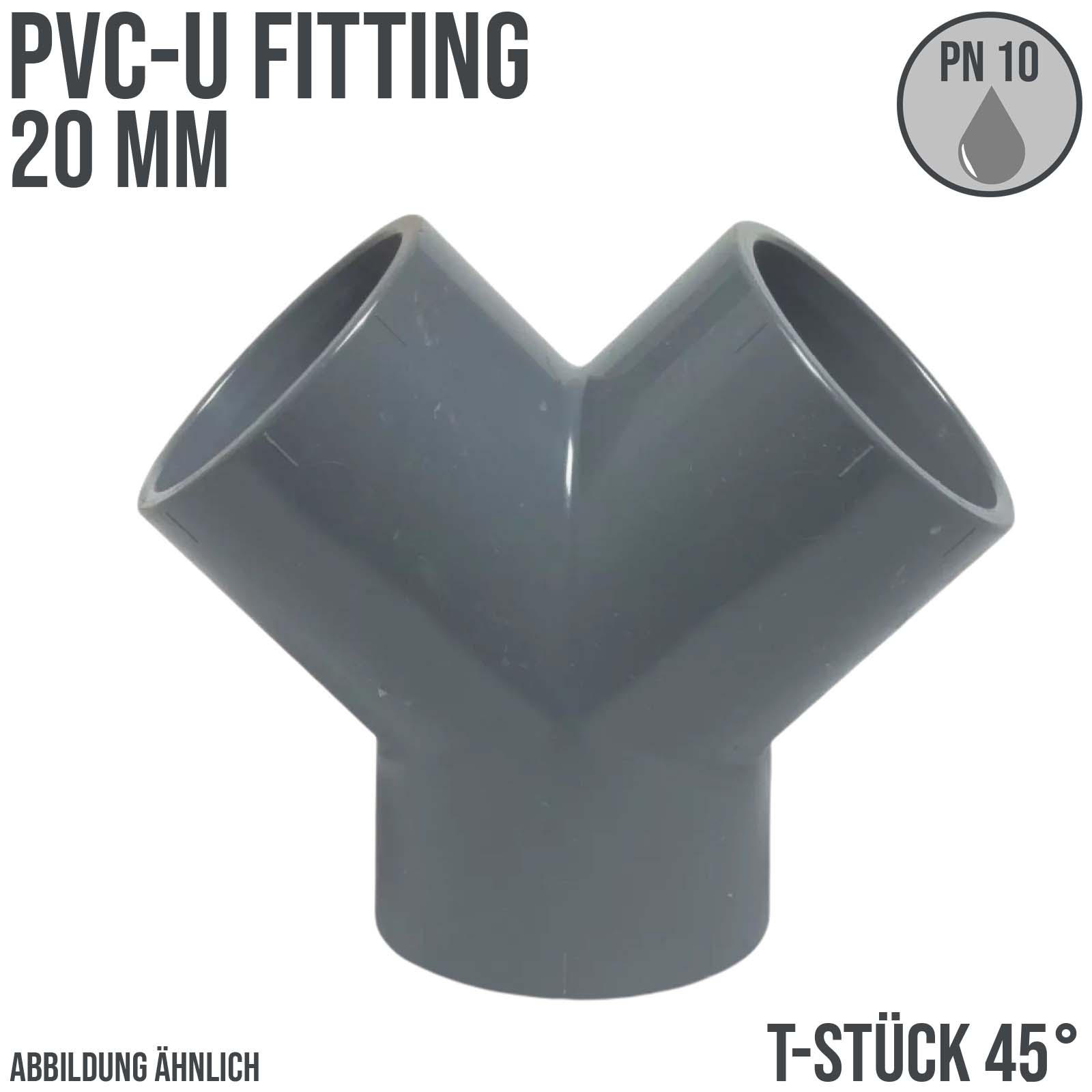 20 mm PVC Klebe Fitting Y-Stück 45° Winkel Muffe Verbinder - PN 10 bar