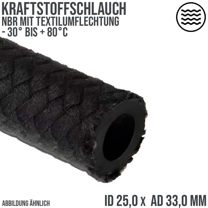 25,0 x 33,0 mm Kraftstoff Benzin Öl Schlauch Textilgeflecht NBR schwarz DIN 73379 - PN 7 bar
